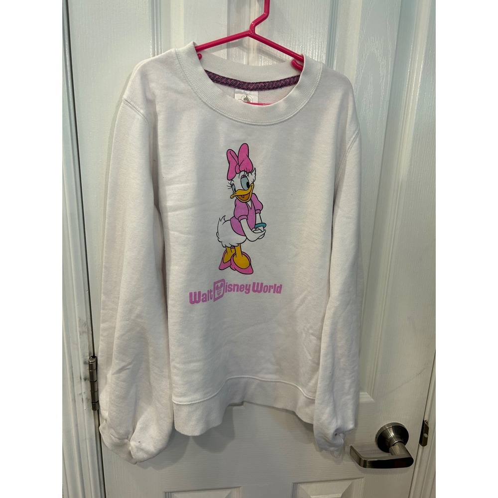 Disney Sweatshirt White Daisy Duck Walt‎ Disney World Pullover Graphic Fleece